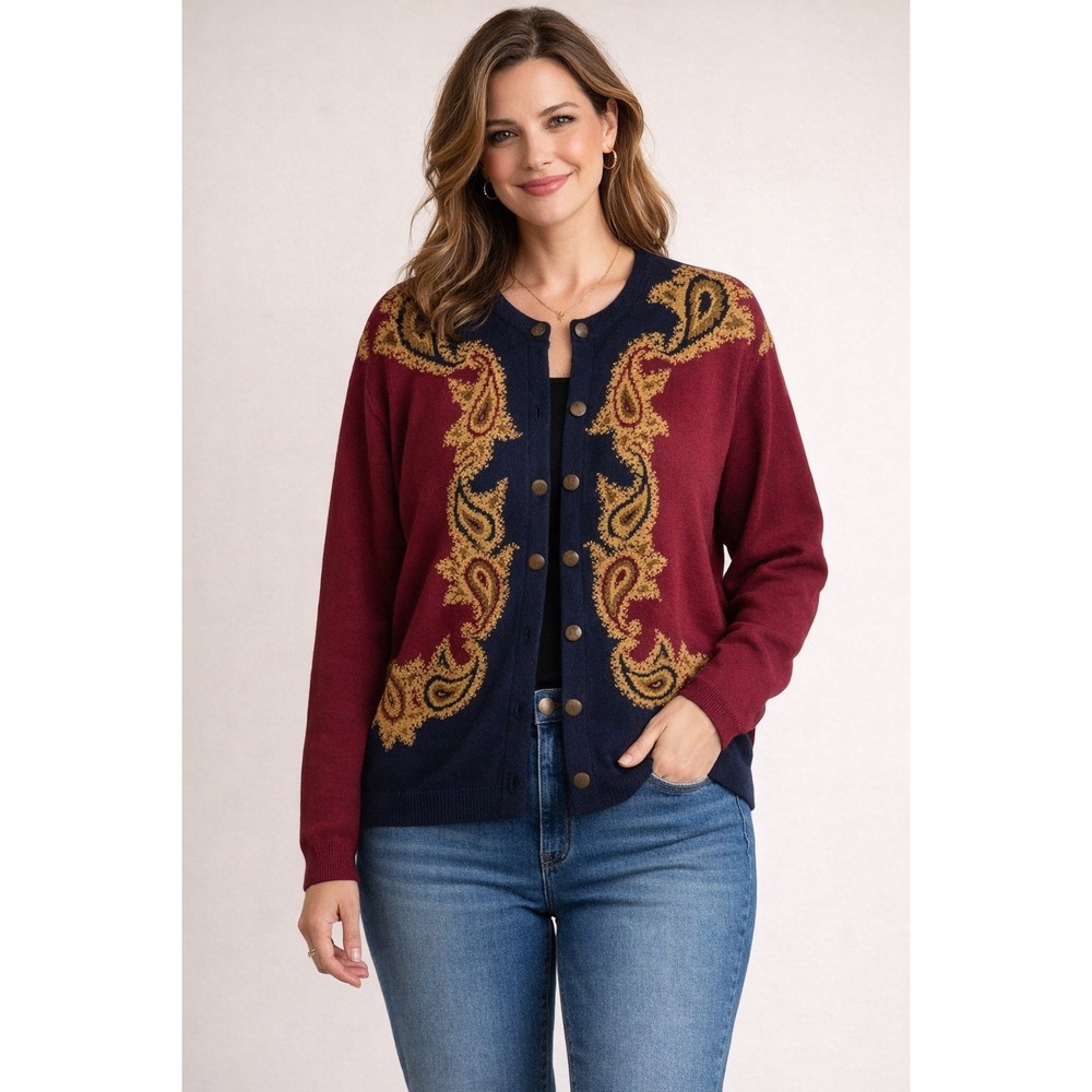 Marisa Christina Classics Cardigan Sweater Womens Size XL Multi Paisley Knit